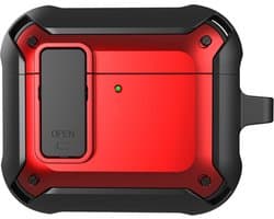 Telestore - Hoesje geschikte voor AirPods 4 / AirPods 5 - TPU hybride hoesje Beschermhoes - Shockproof AirPods 4 / 5 Cover - AirPods 4 / 5 Hoesje - Geschikt voor Apple AirPods 4 en AirPods 5 - rood - hard en TPU cover met sleutelhanger
