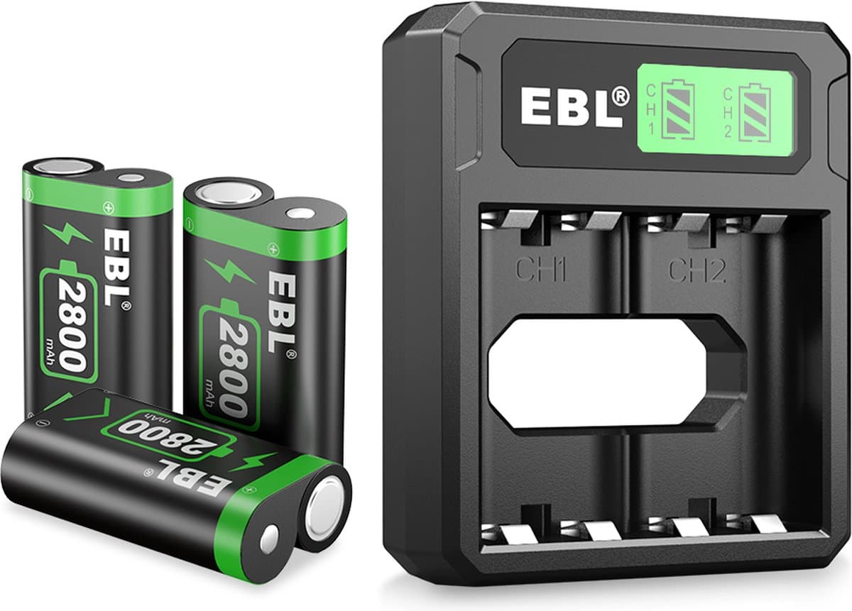 EBL Oplaadstation met 3x 2800 mAH Accu's voor de XBOX Series X/S & XBOX ONE X/S - Black LCD Docking Station - Laadstation voor Xbox controllers — afbeelding 1