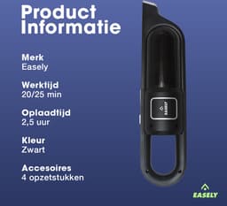 EASELY KRUIMELDIEF - KRUIMELZUIGER- KRUIMELDIEF DRAADLOOS - KRUIMELDIEF MET 4 OPZETSTUKKEN- HANDSTOFZUIGER AUTO - HANDSTOFZUIGER ZONDER ZAK — thumbnail 4