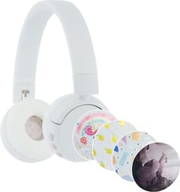 BuddyPhones PopFun Koptelefoon Kinderen - Kinder Koptelefoon Draadloos – Volumelimiet 84/95 dB – 24 uur batterijduur – Bluetooth Hoofdtelefoon - Ingebouwde microfoon - Inclusief Leuke Stickers - Wit — thumbnail 1