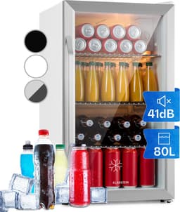Klarstein Drankkoeler minikoelkast met glazen deur, minikoelkast voor op de kamer, kleine met verstelbare schappen, kleine koelkast van 80 liter, stille koelkast voor binnen en buiten - Drankenkoelkast - Touch - RVS - Drankkoelkast — thumbnail 1