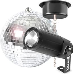 Discobal met verlichting - BeamZ discobol 20cm met spiegelbol motor en LED pinspot — thumbnail 1