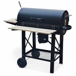 sweeek - Houtskoolbarbecue serge zwart, met rookfunctie (smoker), amerikaanse stijl, asopvangbak, zijtafels en wieltjes — thumbnail 1