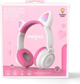 Kinder hoofdtelefoon - koptelefoon Bluetooth met led kattenoortjes miauw - wit-roze — thumbnail 3