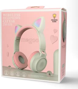Kinder hoofdtelefoon - koptelefoon Bluetooth met led kattenoortjes miauw licht grijs - roze — thumbnail 5