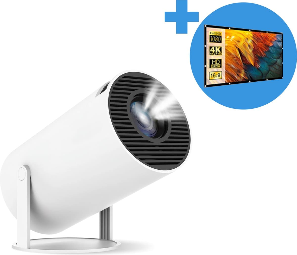 Mini Beamer - met Projectiescherm 120 inch (266 cm) - 4K Beeldkwaliteit - Android 11.0 - Projector Scherm - WIFI 6 & Bluetooth 5.2 - 200 ANSI Lumen- HD - Home Cinema - Beamerscherm - Proun — afbeelding 1