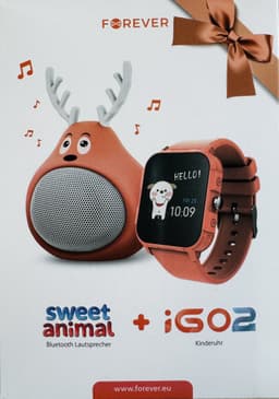 Forever iGO2 JW-150 Kinderhorloge oranje smartwatch voor Smartphone iOS + Android horloge met touchscreen IP68 + Bluetooth Luidspreker sweet animal Oranje Geschenkset — thumbnail 1