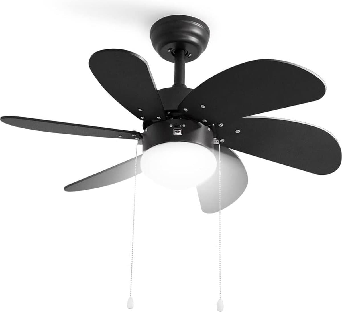 LuxiLamps - Stille 6 Blad Plafondventilator - 3 Snelheden - Ketting Schakelaar - 80 cm - Zwart - Woonkamerlamp - Keuken - Slaapkamer - Moderne Ventilator Lamp — afbeelding 1