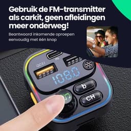 Siltcon® Bluetooth Transmitter – Fm Transmitter - Bluetooth Auto - USB-C lader 22.5W - Carkit - USB-A - SD Kaart - BT 5.3 - 2026 model — thumbnail 5