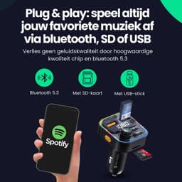 Siltcon® Bluetooth Transmitter – Fm Transmitter - Bluetooth Auto - USB-C lader 22.5W - Carkit - USB-A - SD Kaart - BT 5.3 - 2026 model — thumbnail 4