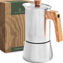 WALDWERK espressomachine (300ml) - inductie-espressomachine geschikt voor alle soorten kachels - Percolator mokkapot van roestvrij staal met houten handvat van echt eikenhout — thumbnail 1