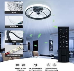 Kristallen LED Ventilator - Smart Lamp - 6 Standen - Dimbaar - Zwart - Crystal Ventilator Lamp - Woonkamerlamp - Moderne lamp — thumbnail 4