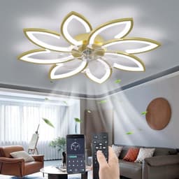 8 Bloem Ventilator Lamp - Moderne Plafondlamp Ventilator - 6 Standen - Goud - Dimbaar - Plafondventilator — thumbnail 5