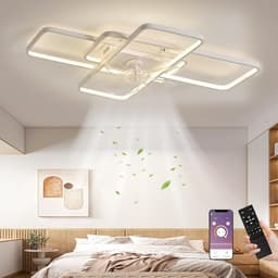 LuxiLamps - Moderne Smart Lamp Ventilator - Dimbaar - LED Plafond Ventilator - Wit - Moderne Kroonluchter Ventilator - 72 cm - Woonkamerlamp — thumbnail 1