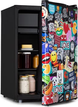 Klarstein Koelkast Cool Vibe - Inhoud: 70 liter, VividArt Concept: Deur met stickerbomb-designprint, ijsvak, ijsblokjesbakje, geluidsniveau: 42 dB, zwart - 72L - Mini Fridge - Compact Koelkast - Kleine Koelkast - Vrijstaande Koelkast — thumbnail 1