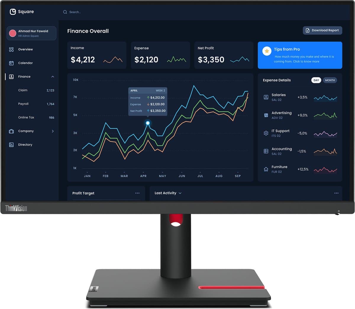 Lenovo ThinkVision T22i-30 LED display 54,6 cm (21.5") 1920 x 1080 Pixels Full HD Zwart — afbeelding 1