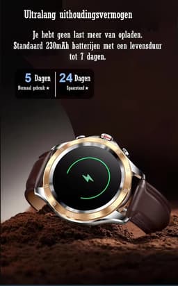 Darenci Platinum Pro Smartwatch Heren – Goud/Bruin – Bluetooth Bellen & Muziek – Hartslag-, Bloeddruk- & Zuurstofmeter – Leren Band – IP67 Waterdicht – Luxe Activity Tracker — thumbnail 5