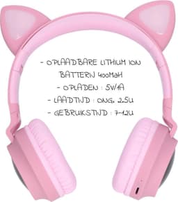 Kinder hoofdtelefoon - Draadloze koptelefoon Bluetooth met led kattenoortjes roze - DOBI MAX — thumbnail 2