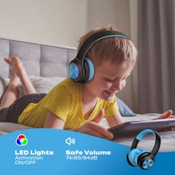 PowerLocus PLED Draadloze Koptelefoon Over-Ear voor Kinderen - LED lampjes - met Microfoon - Micro SD poort - Zwart/Blauw — thumbnail 4