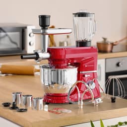 KitchenBrothers Keukenmachine - Keukenrobot - 6-in-1 Keukenmixer - Met Gehaktmolen, Blender en 15 Accessoires - 6,2L RVS Kom - Rood — thumbnail 5