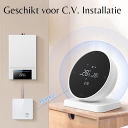 Draadloze thermostaat | Wifi touchscreen | Draadloos 433MHz ontvanger | Tuya Smart Life & spraak | Zwart/Wit — thumbnail 4