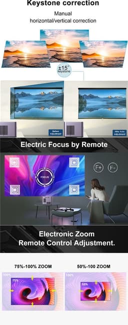 Projector - native Full HD - 4K support - 550 ANSI Lumen - HDMI - WIFI - Smartphone - Android 9.0 - contrast 10000:1 - auto focus - Home cinema - Beamer — thumbnail 3