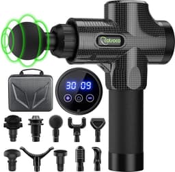 Massagepistool, diepweefselmassagepistool voor rug, nek en schouder, 30 snelheden stil spiermassagepistool met 10 massagekoppen, handheld krachtige stimulator voor spierpijnverlichting, koolstof — thumbnail 1