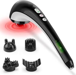 Massageapparaat - Snoerloze massageapparaat - Percussie hand massager met warmte functie en verwisselbare nodes - Oplaadbaar met instelbare intensiteit - Diepe massage voor nek, rug, cadeau — thumbnail 1
