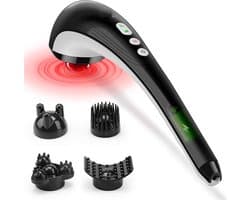 Massageapparaat - Snoerloze massageapparaat - Percussie hand massager met warmte functie en verwisselbare nodes - Oplaadbaar met instelbare intensiteit - Diepe massage voor nek, rug, cadeau
