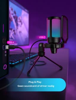 FIFINE - A6V - USB RGB Streaming Microfoon met Standaard - Gaming - Podcast - Geschikt voor - PS5 / PS4 / PC / Windows - Touch Mute Knop - Filter — thumbnail 2