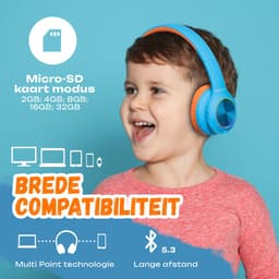 PowerLocus PLED Draadloze Koptelefoon Over-Ear voor Kinderen - LED lampjes - met Microfoon - Micro SD poort - Blauw/Oranje — thumbnail 5