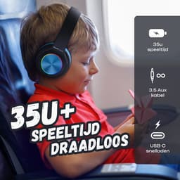 PowerLocus PLED Draadloze Koptelefoon Over-Ear voor Kinderen - LED lampjes - met Microfoon - Micro SD poort - Zwart/Blauw — thumbnail 2