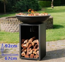 RJRoyal Living Plancha grill BBQ Amigo grillring met hoes en houtopslag vuurschaal rvs buitenkeuken grillring voor buiten 67x67x92cm — thumbnail 1