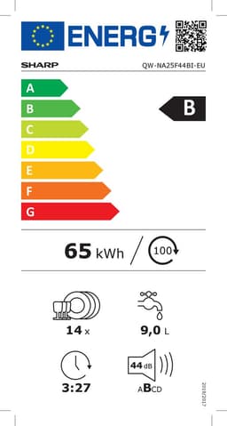 Sharp QWNA25F44BIEU - vrijstaande vaatwasser - energie label B - besteklade + topsproeier - 8 programma's - zilver met RVS deur — thumbnail 2