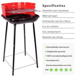 Houtskoolbarbecue - Houtskool BBQ - Barbecue - 41cm - Windscherm - Grillrooster - Vuurschaal 0,7mm - Gewicht 2.8kg - Inclusief EBOOK — thumbnail 5