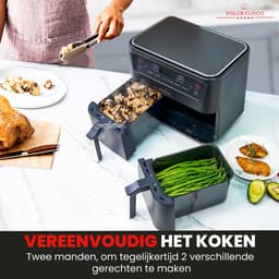 Dolce Cuoco Dubbele Airfryer XXL - Airfryers met Twee Lades - Heteluchtfriteuse Incl Olie Sprayer & 120 Vellen Bakpapier — thumbnail 2