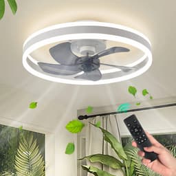 Plafond Ventilator Lamp - 51 CM - Smart Lamp - 6 Standen - 2 led strokes - Dimbaar - Wit -Grijs - Kroonluchter Ventilator - Chandelier Fan - Woonkamer Lamp - Ventilator Lampen - Eetkamer lamp - Slaapkamer lamp — thumbnail 2