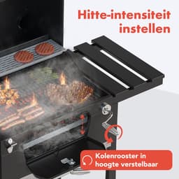 KitchenBrothers Houtskool BBQ - Smoker Barbecue - Verstelbaar Kolenrooster - PFAS Vrij - 42x57cm Grilloppervlak - Zijpanelen - Vaderdag Cadeau - Zwart — thumbnail 5