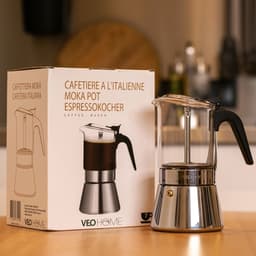 Espressomaker VeoHome 360ml RVS - Glazen Kristal Moka pot- Percolator voor inductie 6 kops, Compatibel met Alle Kookplaten — thumbnail 3