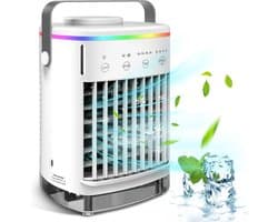 Mobiele airco zonder Slang & Afvoer- 3-in-1 - 4 Snelheden - Mini Ventilateur - Draagbare Aircooler - LED Verlichting- Aircoventilatoren - Voor Slaapkamer & Woonkamer - Wit