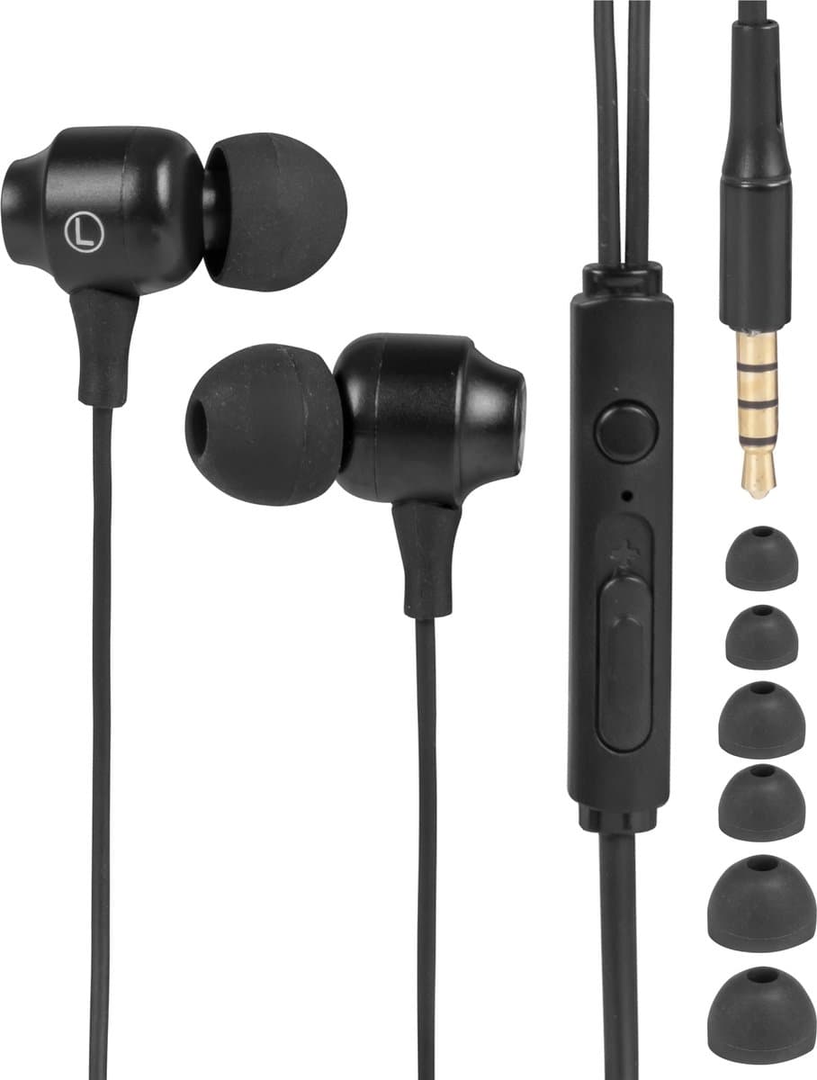 Nuvance Oortjes met Draad - 3.5mm Jack Aansluiting - Oordopjes met Draad - In-Ear Oortjes met Draad en Microfoon - Zwart — afbeelding 1