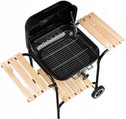 Grote tuingrill met verstelbaar rooster - Barbecue - scharnierend deksel - Grill op wielen - BBQ - Metalen grill - Grill met planken- Houtskoolgrill- Houtskoolbarbecue — thumbnail 5