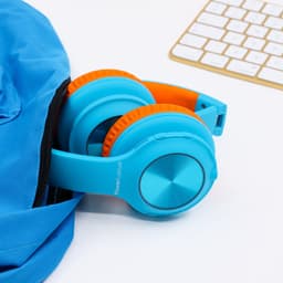 PowerLocus PLED Draadloze Koptelefoon Over-Ear voor Kinderen - LED lampjes - met Microfoon - Micro SD poort - Blauw/Oranje — thumbnail 4