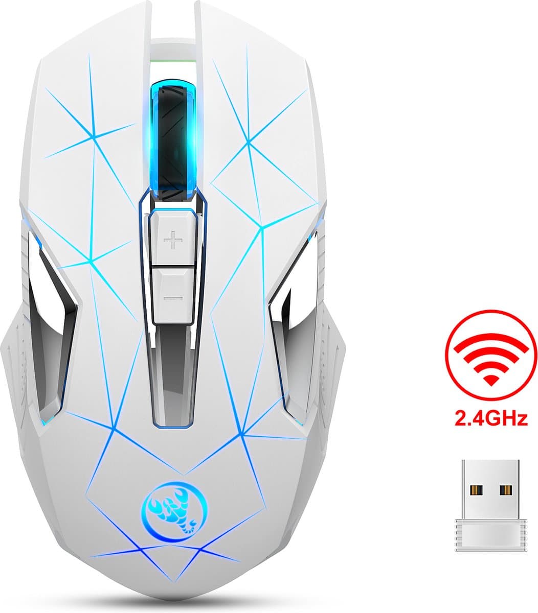 HXSJ T300 2.4G Draadloze Gaming Muis - Computermuizen - Ultra licht - Compact Voor Onderweg - RGB Verlichting - Wit — afbeelding 1