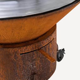 WELDED DRUM 800 Barbecue Vuurschaal - BBQ Lounge - cortenstaal - houtgestookt-standaard met wielen, aslade, regelbare luchttoevoer onder in vuurschaal waardoor veel minder last van rook, afdekplaat — thumbnail 2