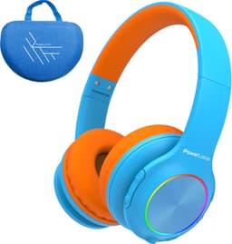 PowerLocus PLED Draadloze Koptelefoon Over-Ear voor Kinderen - LED lampjes - met Microfoon - Micro SD poort - Blauw/Oranje — thumbnail 1