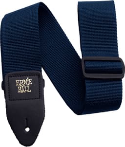 Ernie Ball Polypro - Gitaarband - Navy Blauw - Polypropylene - Zwart Lederen Uiteinden - Goud EB Logo - Verstelbaar 104-183cm — thumbnail 3