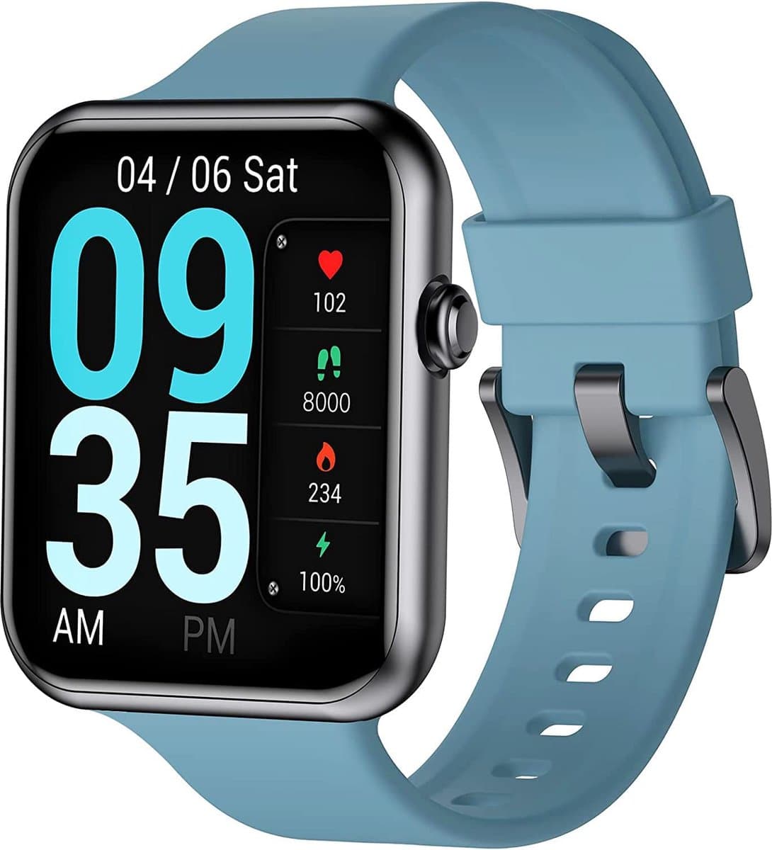 SAMTECH Smartwatch - Heren & Dames – horloge – met HD Touchscreen - Stappenteller, Calorie Teller, Slaap meter – Geschikt voor iOS, Android en meer - Blauw/Groen — afbeelding 1