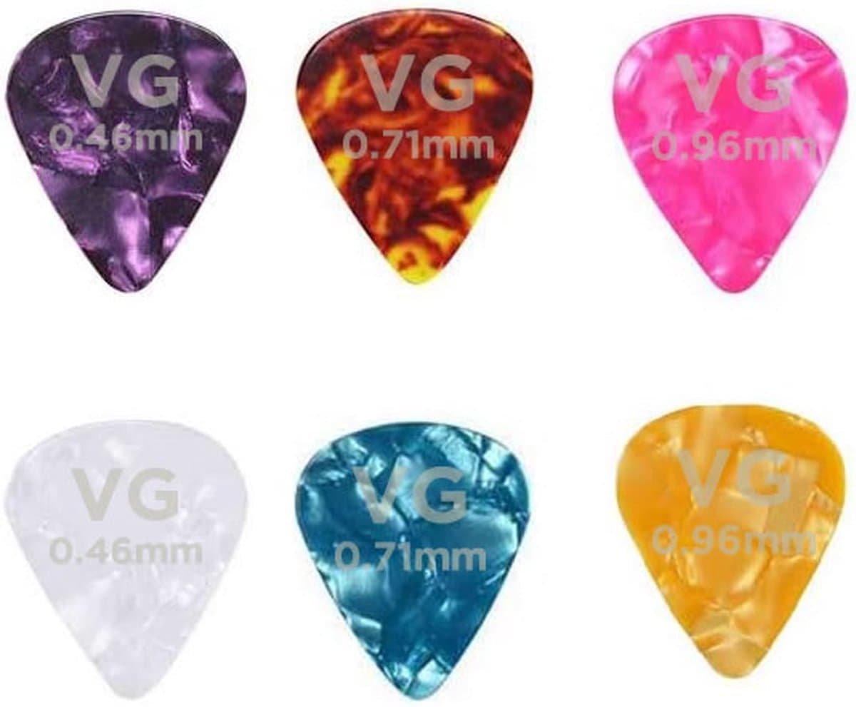 VG plectrum set 6 Celluloid plectrums - diktes thin 0.46 medium 0.71 en thick 0.96 mm — afbeelding 1