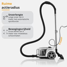 ETA Stormy Home Stofzuiger zonder Zak met Opzetstukken – ECO-motor, HEPA 13 Filter en 360° Draaibaar - Actieradius 9 Meter – 2,2 Liter – Zwart — thumbnail 4